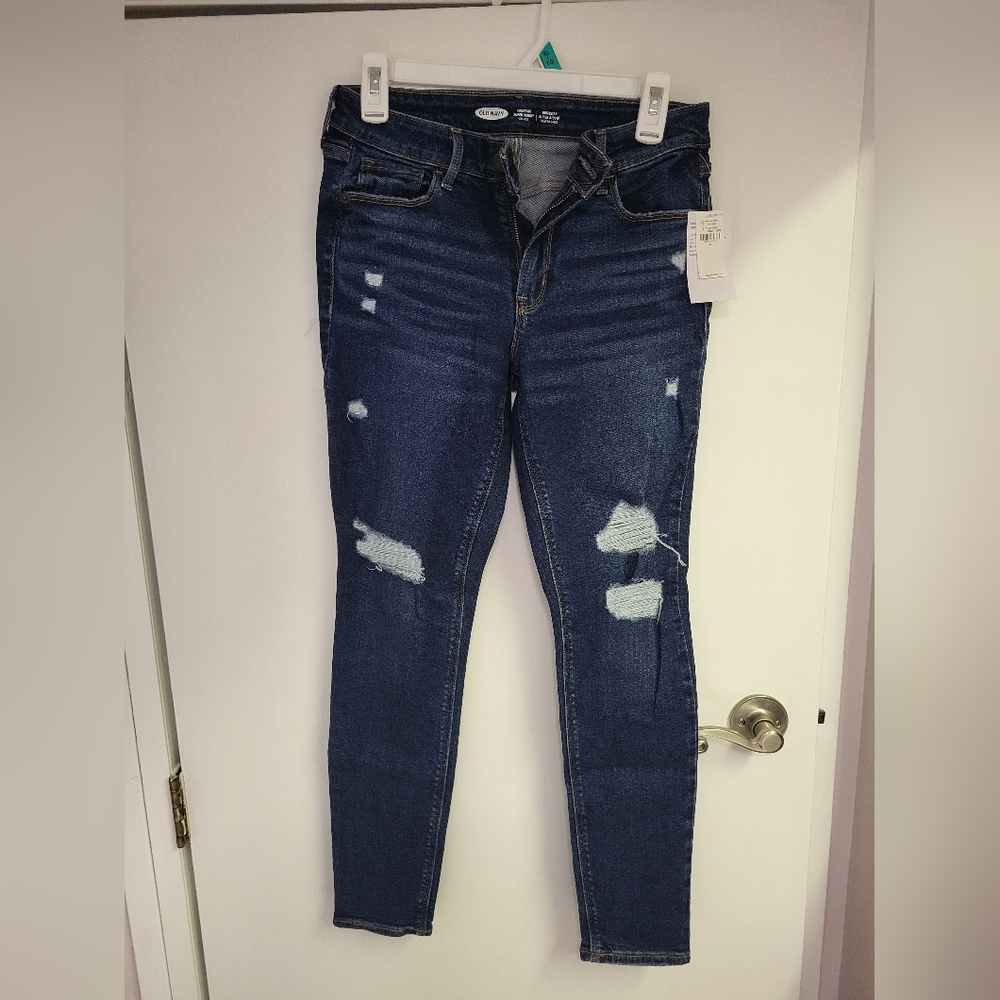 Old Navy Women's Distressed Dark Blue Skinny Jeans